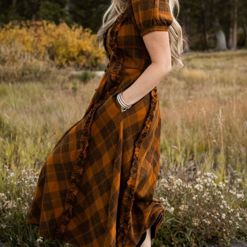 Ivy City Lydia Plaid Dress in Brown and Black